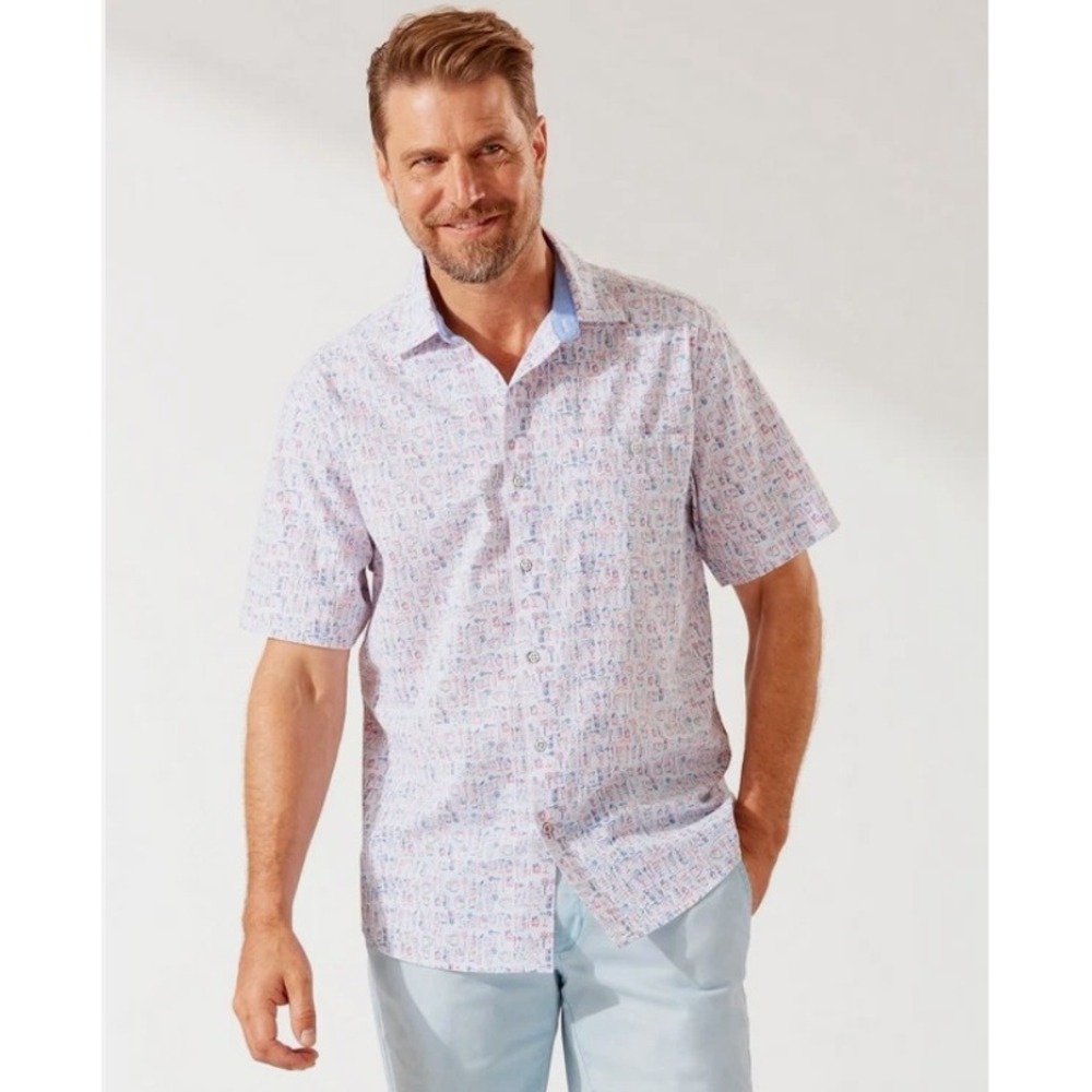 Tommy Bahama Nova Wave Last Call Camp Shirt Mens XXL White Cocktail Print Beach